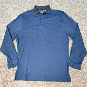 Mizzen + Main Polo Shirt Mens Medium Trim Fit Navy Blue Long Sleeve Cotton Poly
